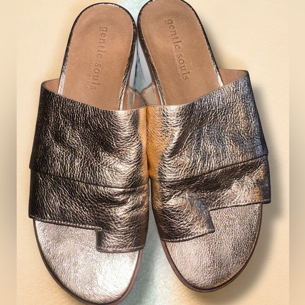 Gentle Souls Women 11 Lavern Platform Slide Sandal Toe Ring ROSE GOLD Leather